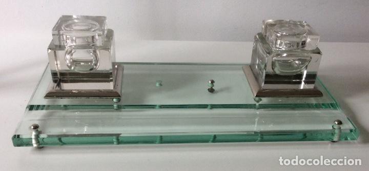 Escriban&iacute;a: ESCRIBAN&Iacute;A DOS TINTEROS CRISTAL PRENSADO. - Foto 1