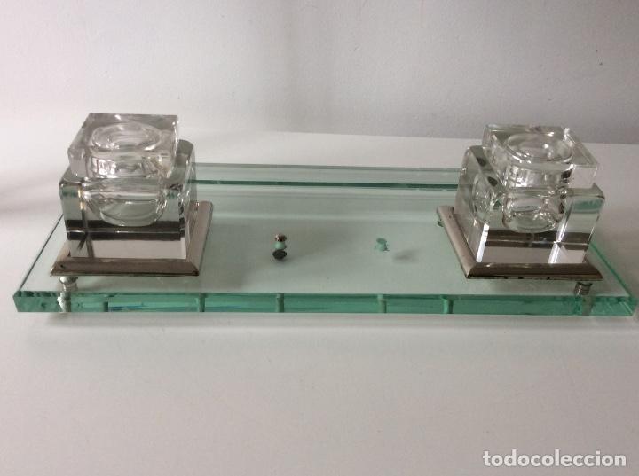 Escriban&iacute;a: ESCRIBAN&Iacute;A DOS TINTEROS CRISTAL PRENSADO. - Foto 5