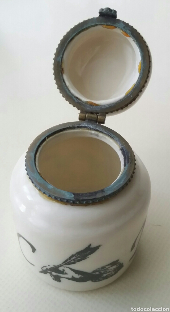 Escriban&iacute;a: TINTERO ANTIGUO OPALINA Y BRONCE. - Foto 2