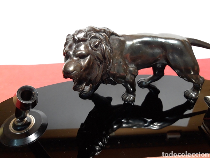 Escriban&iacute;a: Gran escribania de marmolina y leon de bronce. - Foto 4