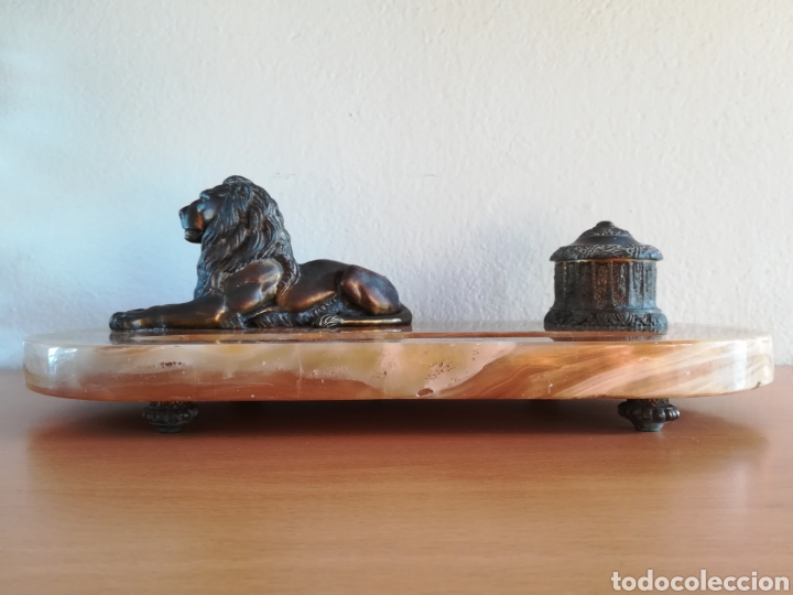 Escriban&iacute;a: Escriban&iacute;a en bronce con base de m&aacute;rmol - Le&oacute;n Pluma Tintero - Foto 2