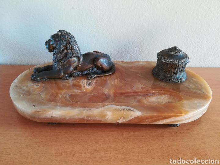Escriban&iacute;a: Escriban&iacute;a en bronce con base de m&aacute;rmol - Le&oacute;n Pluma Tintero - Foto 3