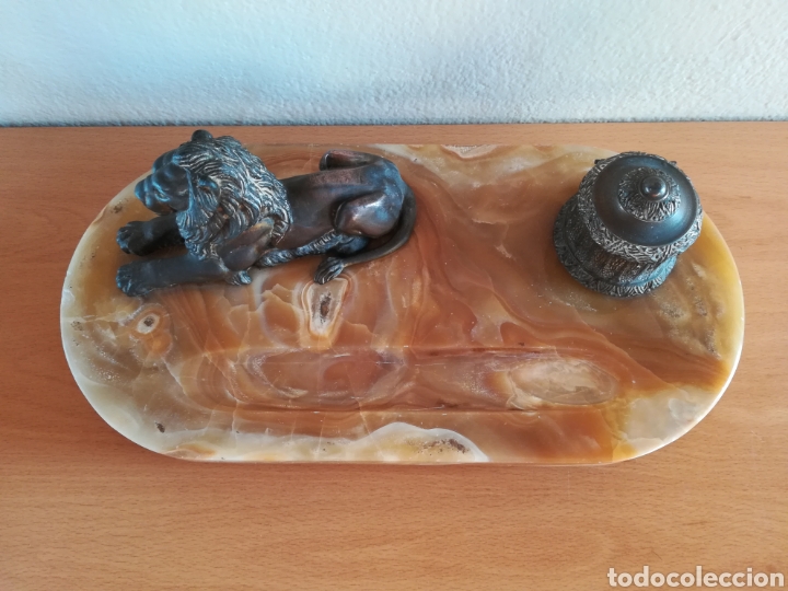 Escriban&iacute;a: Escriban&iacute;a en bronce con base de m&aacute;rmol - Le&oacute;n Pluma Tintero - Foto 4