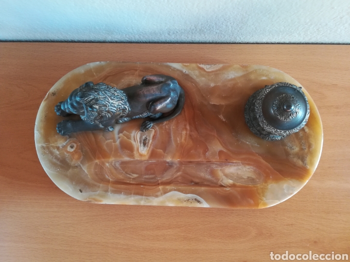Escriban&iacute;a: Escriban&iacute;a en bronce con base de m&aacute;rmol - Le&oacute;n Pluma Tintero - Foto 5