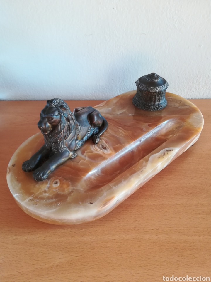 Escriban&iacute;a: Escriban&iacute;a en bronce con base de m&aacute;rmol - Le&oacute;n Pluma Tintero - Foto 7