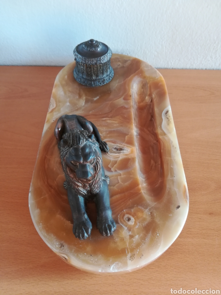 Escriban&iacute;a: Escriban&iacute;a en bronce con base de m&aacute;rmol - Le&oacute;n Pluma Tintero - Foto 10