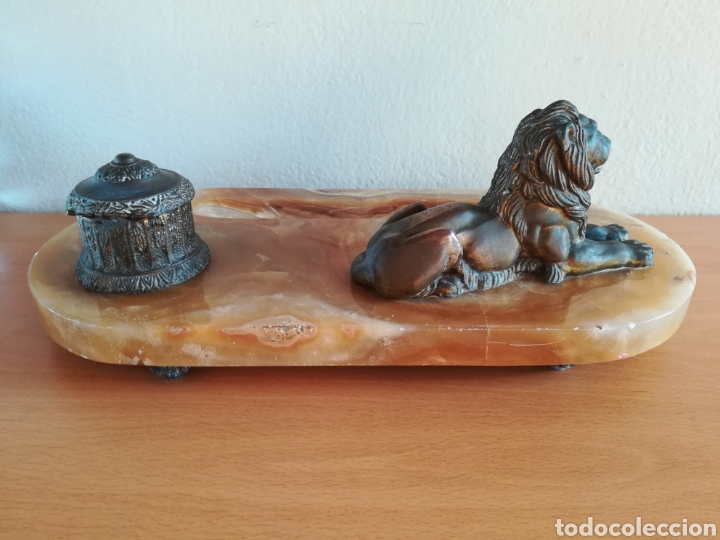 Escriban&iacute;a: Escriban&iacute;a en bronce con base de m&aacute;rmol - Le&oacute;n Pluma Tintero - Foto 13