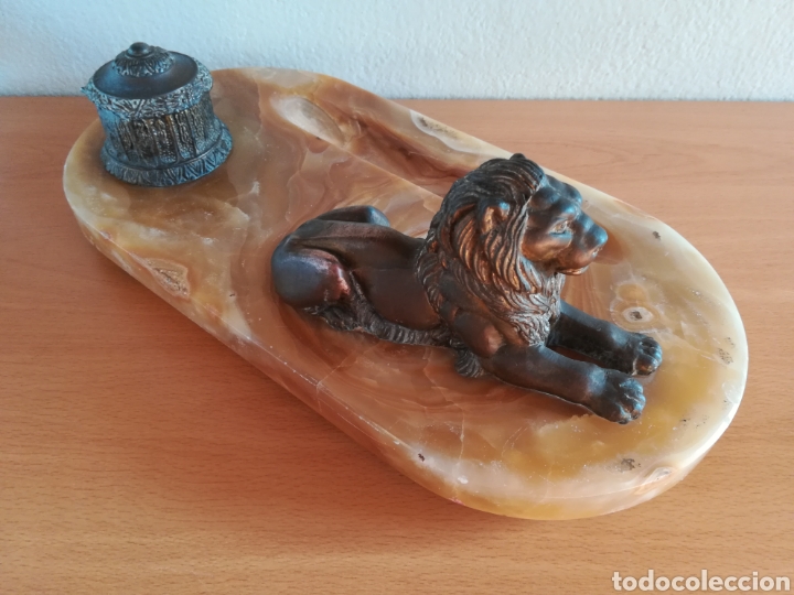 Escriban&iacute;a: Escriban&iacute;a en bronce con base de m&aacute;rmol - Le&oacute;n Pluma Tintero - Foto 12