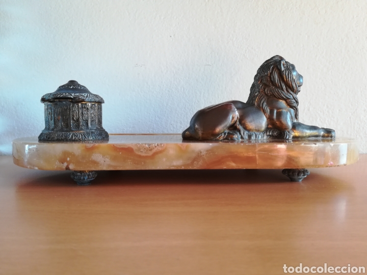 Escriban&iacute;a: Escriban&iacute;a en bronce con base de m&aacute;rmol - Le&oacute;n Pluma Tintero - Foto 14