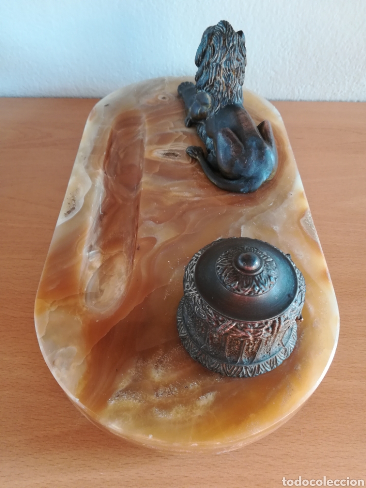 Escriban&iacute;a: Escriban&iacute;a en bronce con base de m&aacute;rmol - Le&oacute;n Pluma Tintero - Foto 23