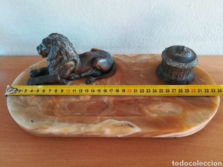 Escriban&iacute;a: Escriban&iacute;a en bronce con base de m&aacute;rmol - Le&oacute;n Pluma Tintero - Foto 49