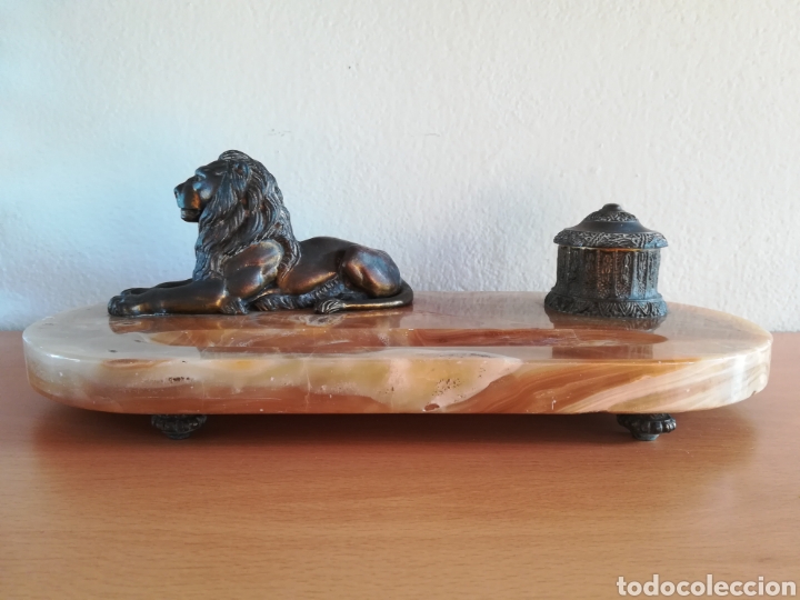 Escriban&iacute;a: Escriban&iacute;a en bronce con base de m&aacute;rmol - Le&oacute;n Pluma Tintero - Foto 1