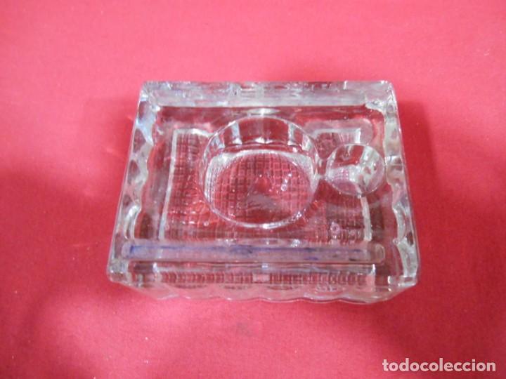 Escriban&iacute;a: ANTIGUO TINTERO RECTANGULAR DE CRISTAL PARA PUPITRE O MESA. - Foto 1