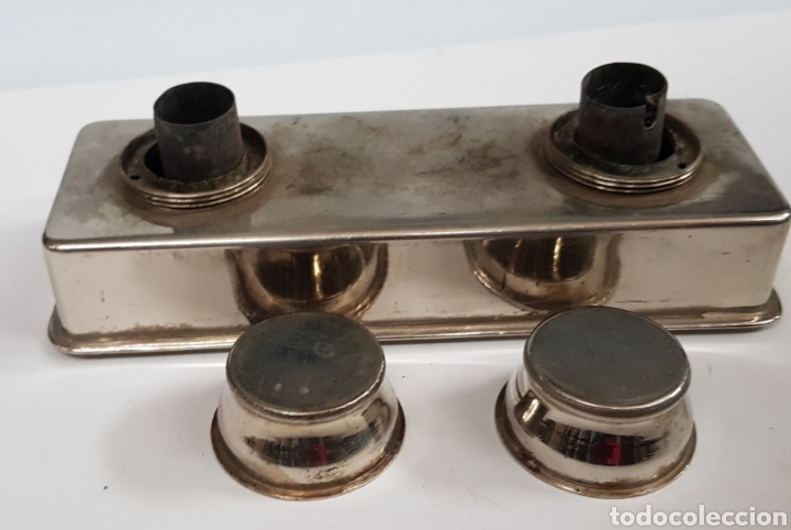 Escriban&iacute;a: Antiguo tintero doble metal - car187 - Foto 2