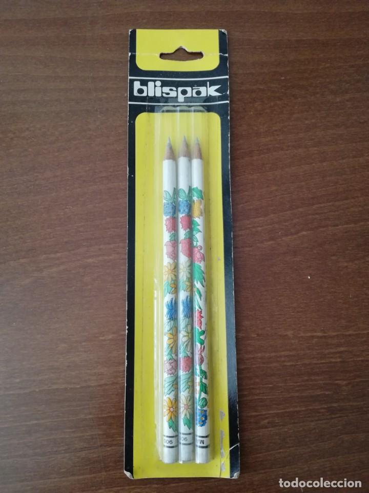 Writing Items: ANTIGUO PAQUETE DE TRES 3 L&Aacute;PICES/LAPICEROS MASATS. FLORES. A&Ntilde;OS 80. NUEVOS. SIN USAR.