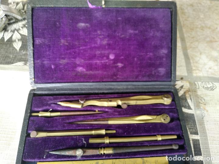 Escriban&iacute;a: Antiguo juego de compas completo en estuche con regla - Foto 1