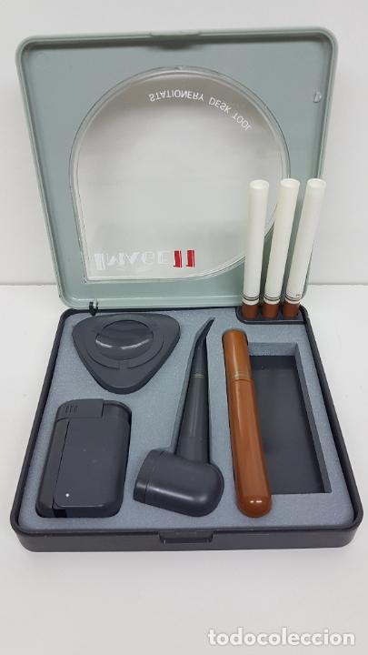 Escriban&iacute;a: ANTIGUO SET PAPELER&Iacute;A DE ESCRITORIO 11 FUNCIONES - IMITA ART&Iacute;CULOS DE FUMADOR - MADE IN TAIWAN