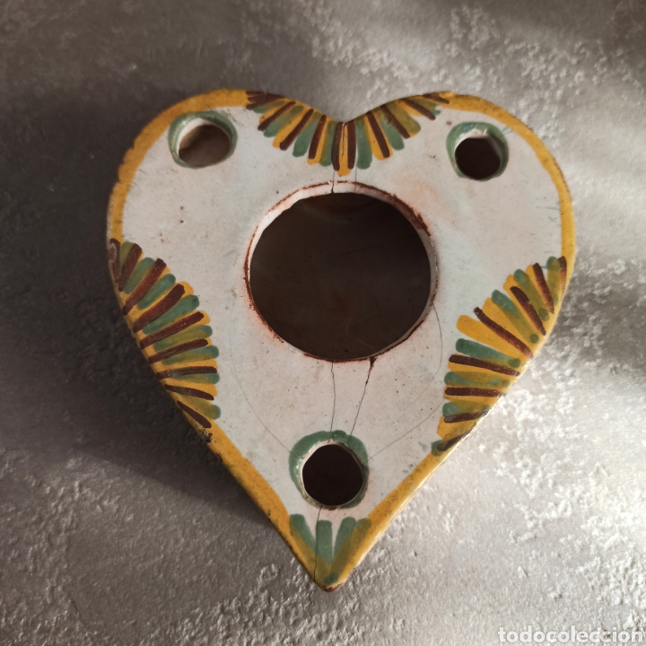 Escriban&iacute;a: Antiguo tintero de cer&aacute;mica en forma de coraz&oacute;n - Foto 2