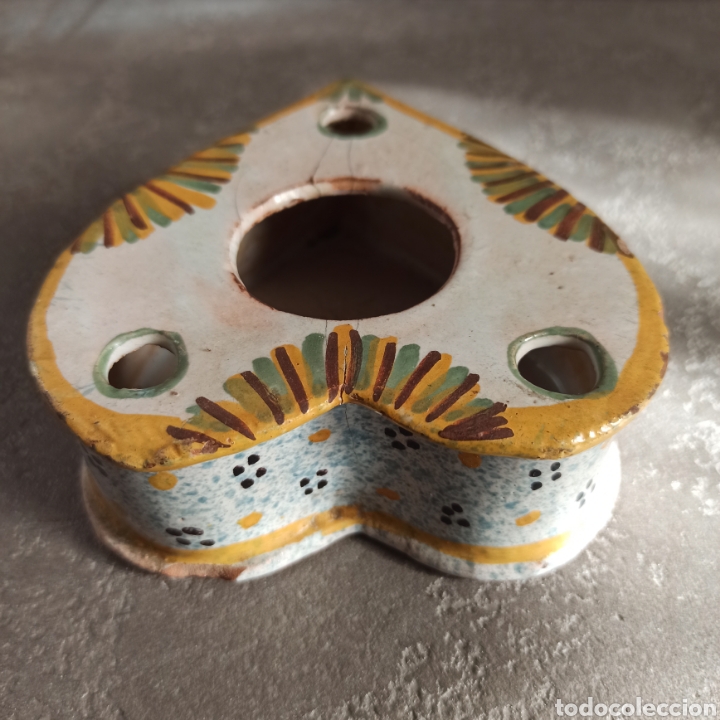 Escriban&iacute;a: Antiguo tintero de cer&aacute;mica en forma de coraz&oacute;n - Foto 4