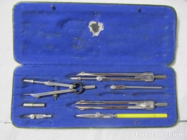 Escriban&iacute;a: Antiguo estuche juego compas tiralineas - Foto 2