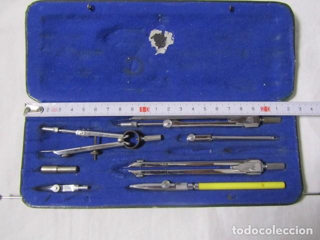 Escriban&iacute;a: Antiguo estuche juego compas tiralineas - Foto 6