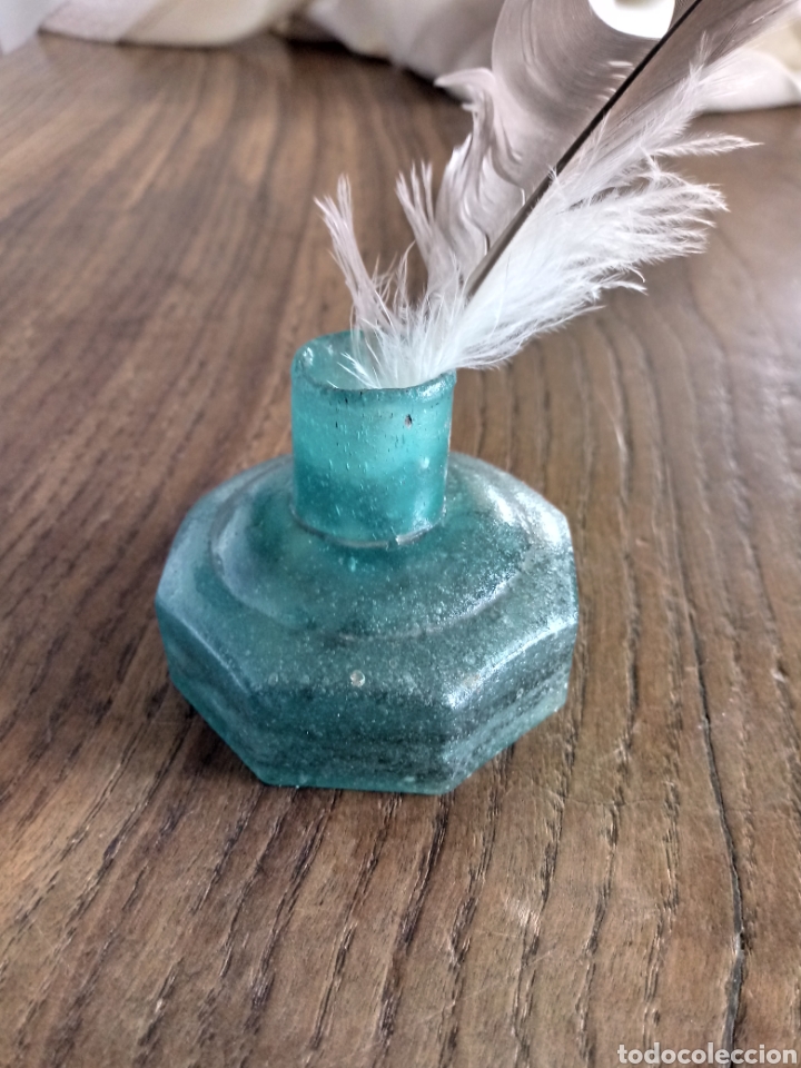 Escriban&iacute;a: Tintero de vidrio soplado verde - Foto 1