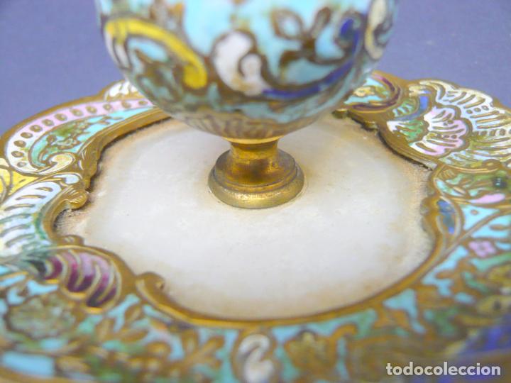 Escriban&iacute;a: Antiguo tintero franc&eacute;s Napoleon III con esmaltes champleve cloisonne - Foto 4