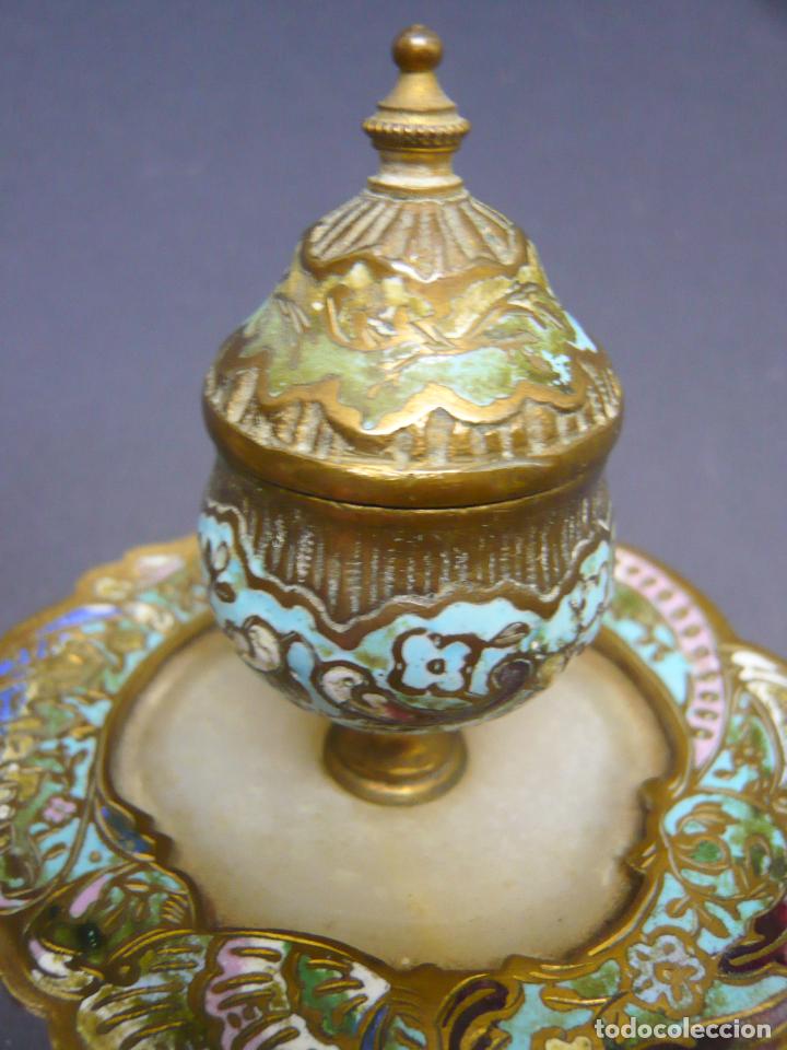Escriban&iacute;a: Antiguo tintero franc&eacute;s Napoleon III con esmaltes champleve cloisonne - Foto 5
