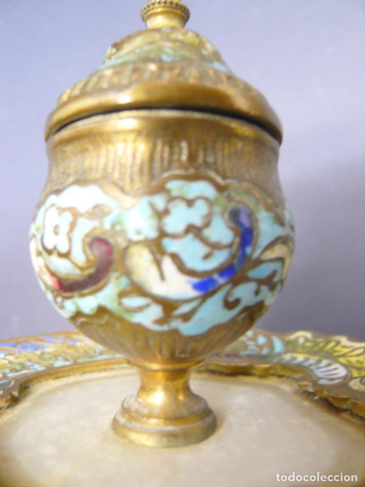 Escriban&iacute;a: Antiguo tintero franc&eacute;s Napoleon III con esmaltes champleve cloisonne - Foto 6