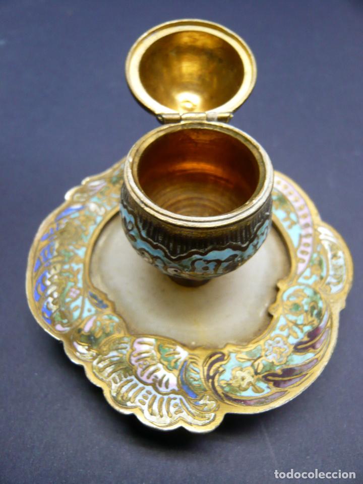 Escriban&iacute;a: Antiguo tintero franc&eacute;s Napoleon III con esmaltes champleve cloisonne - Foto 9