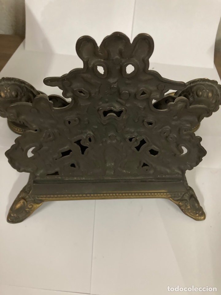 Escriban&iacute;a: Escriban&iacute;a de bronce antiguo de dos tinteros - Foto 9