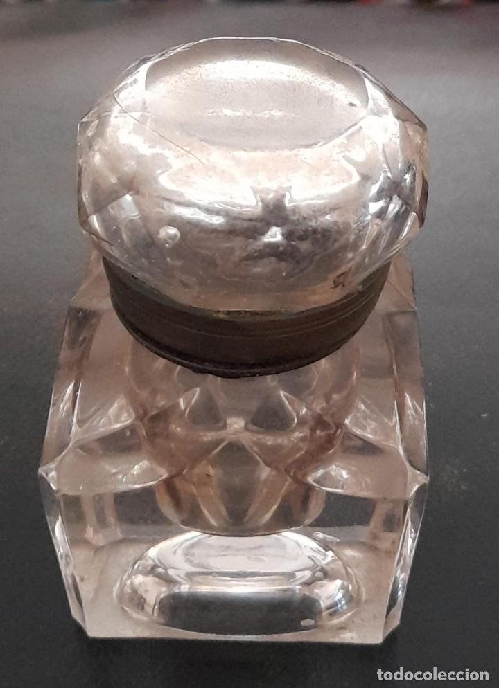 Escriban&iacute;a: ANTIGUO TINTERO DE CRISTAL Y METAL - Foto 2