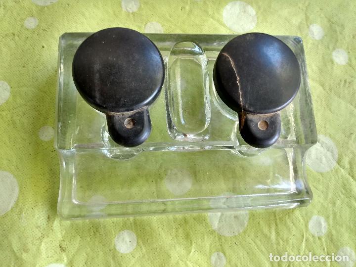 Escriban&iacute;a: TINTERO DE CRISTAL Y BAQUELITA DE DOS COMPARTIMENTOS - Foto 1