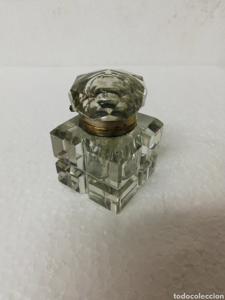 Escriban&iacute;a: Tintero cristal sobremesa tapa lat&oacute;n. - Foto 2