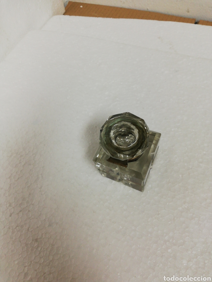 Escriban&iacute;a: Tintero cristal sobremesa tapa lat&oacute;n. - Foto 6