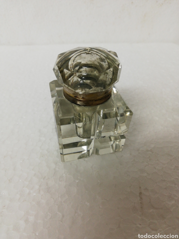 Escriban&iacute;a: Tintero cristal sobremesa tapa lat&oacute;n. - Foto 1