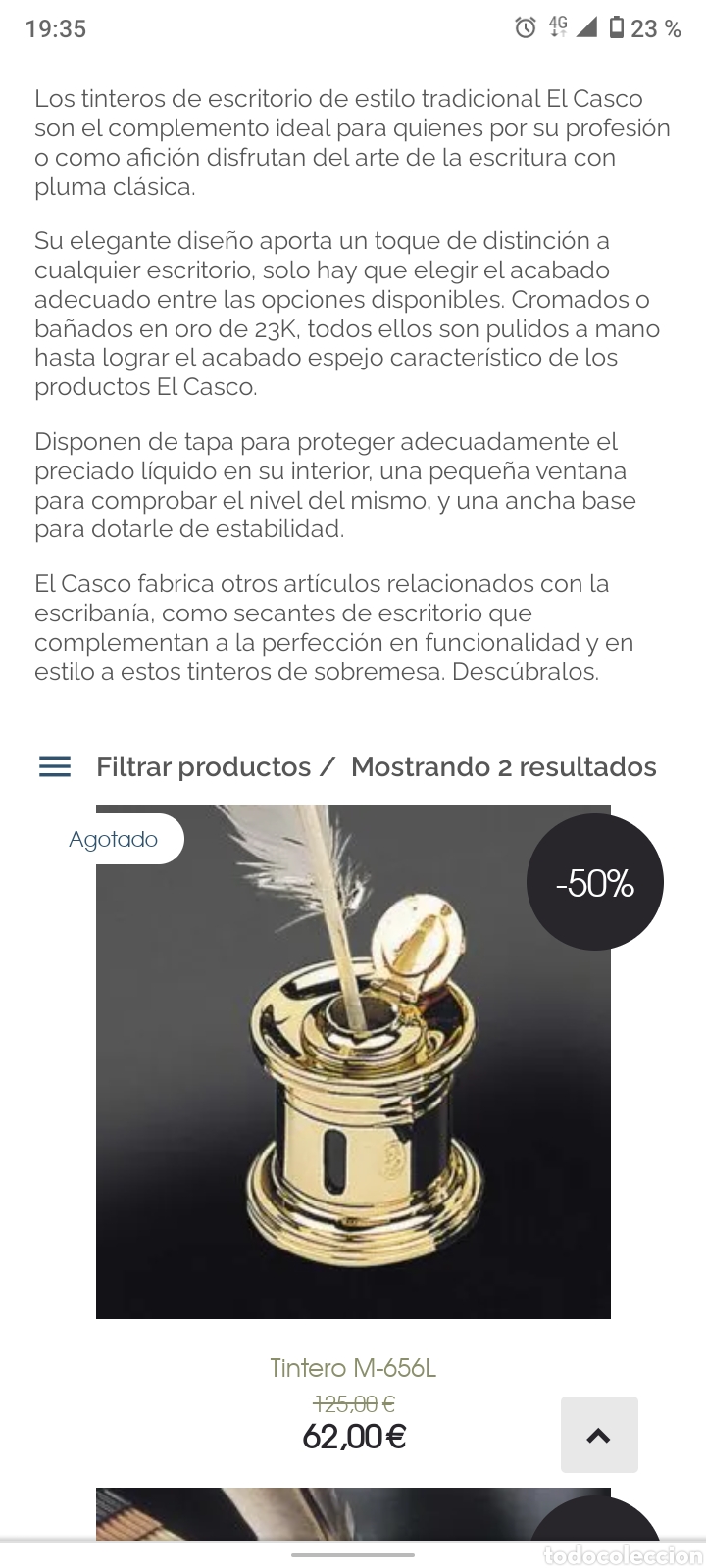 Escriban&iacute;a: Tintero marca El Casco chapado en oro de 23 k - Foto 5