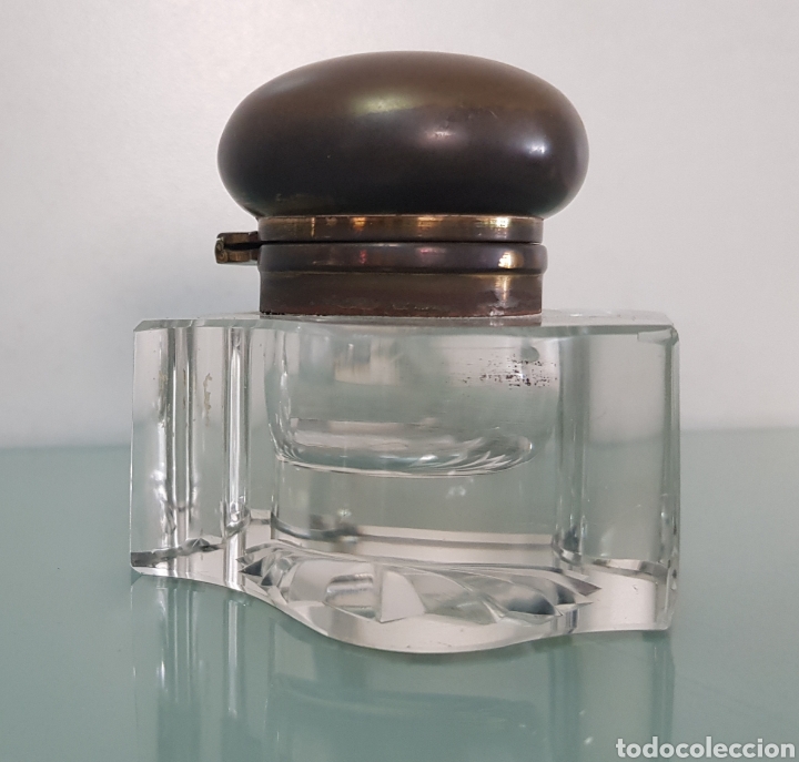 Escriban&iacute;a: ANTIGUO TINTERO DE CRISTAL TALLADO Y BRONCE - Foto 6