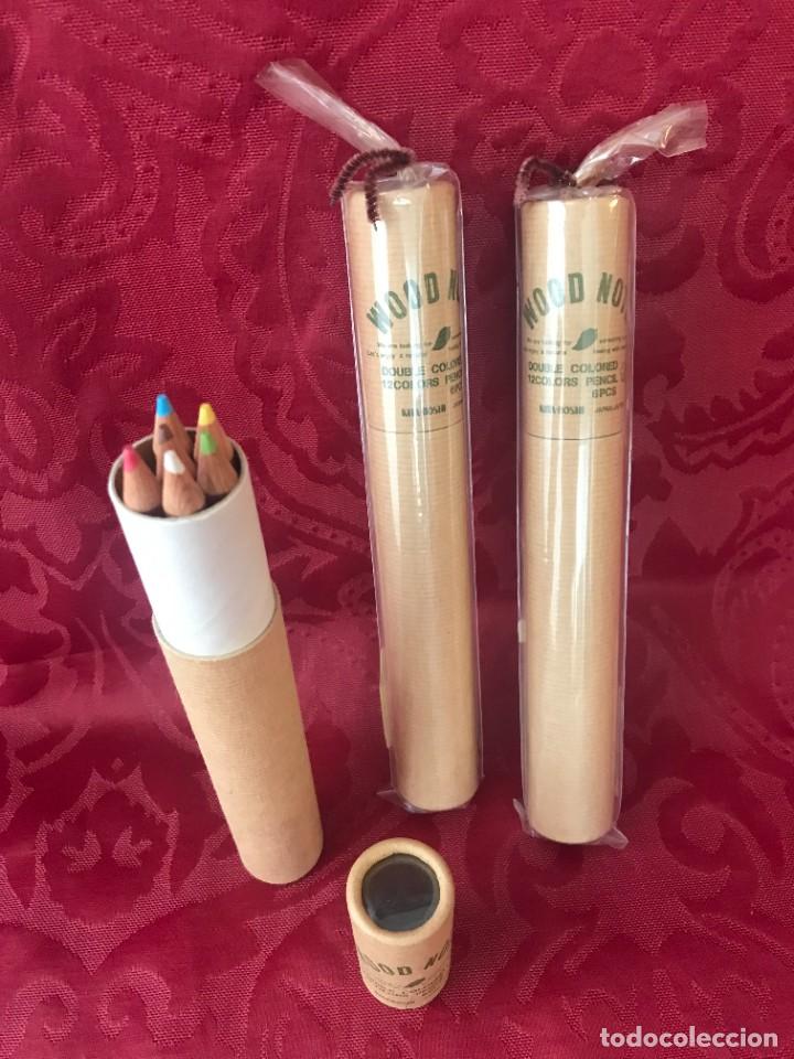 Escrita: PAREJA DE ESTUCHES DE 6 L&Aacute;PICES DE DOBLE COLOR WOOD NOTE EN MADERA. DISE&Ntilde;O Y CALIDAD. A ESTRENAR