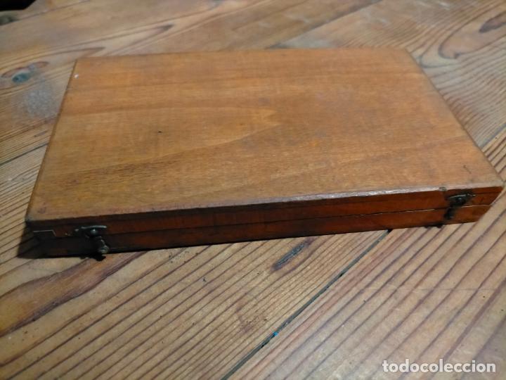 Escriban&iacute;a: Caja de madera con lote de compases comp&aacute;s t&eacute;cnico de metal antiguo complementos - Foto 8