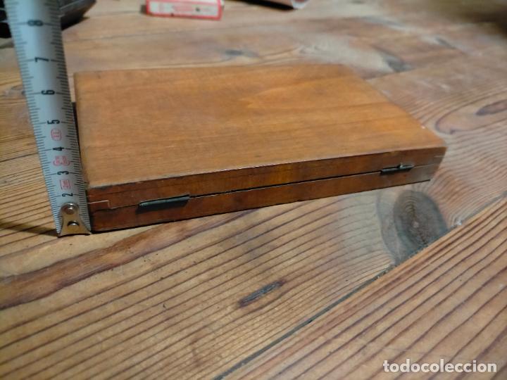 Escriban&iacute;a: Caja de madera con lote de compases comp&aacute;s t&eacute;cnico de metal antiguo complementos - Foto 10