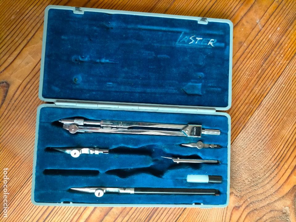 Escriban&iacute;a: Comp&aacute;s profesional de precisi&oacute;n de metal plateado con caja y complementos Laster - Foto 3