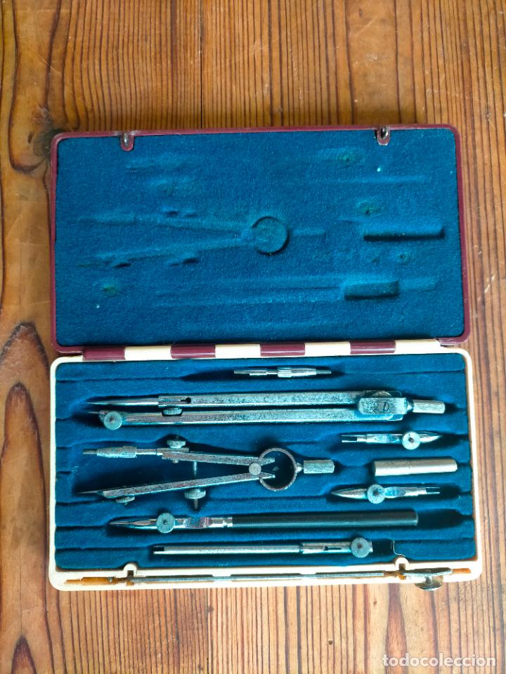 Escriban&iacute;a: Comp&aacute;s profesional de precisi&oacute;n de metal plateado con caja y complementos puntas Stilus - Foto 5