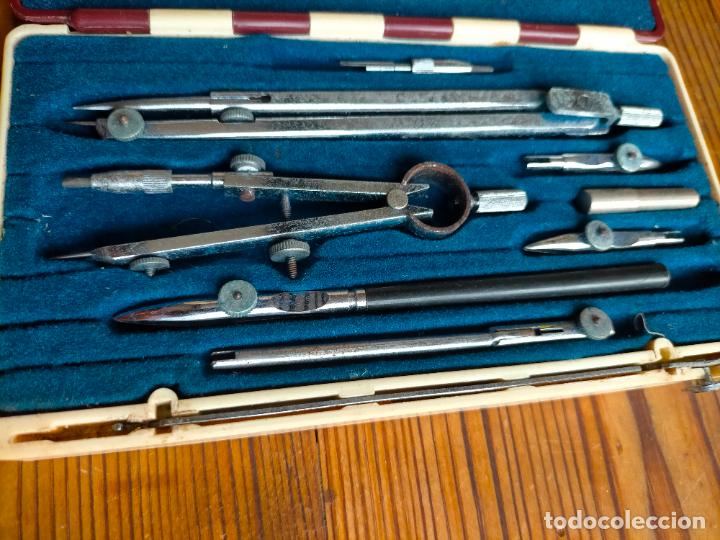Escriban&iacute;a: Comp&aacute;s profesional de precisi&oacute;n de metal plateado con caja y complementos puntas Stilus - Foto 6