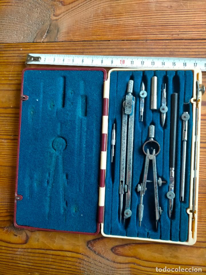 Escriban&iacute;a: Comp&aacute;s profesional de precisi&oacute;n de metal plateado con caja y complementos puntas Stilus - Foto 8