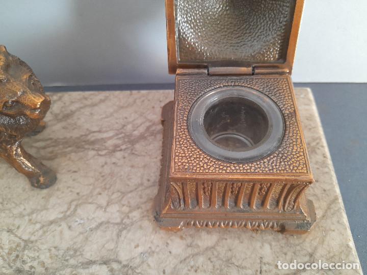 Escriban&iacute;a: escribania de marmol con tintero y leon (26x16cm aprox de base) - Foto 4