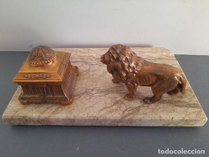 Escriban&iacute;a: escribania de marmol con tintero y leon (26x16cm aprox de base) - Foto 7