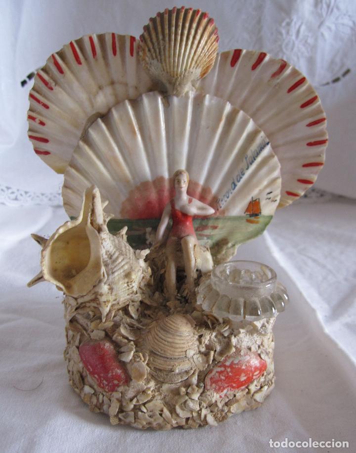 Escriban&iacute;a: 2 TINTEROS RECUERDO DE PALAMOS, COMPOSICI&Oacute;N DE CONCHAS... - Foto 2