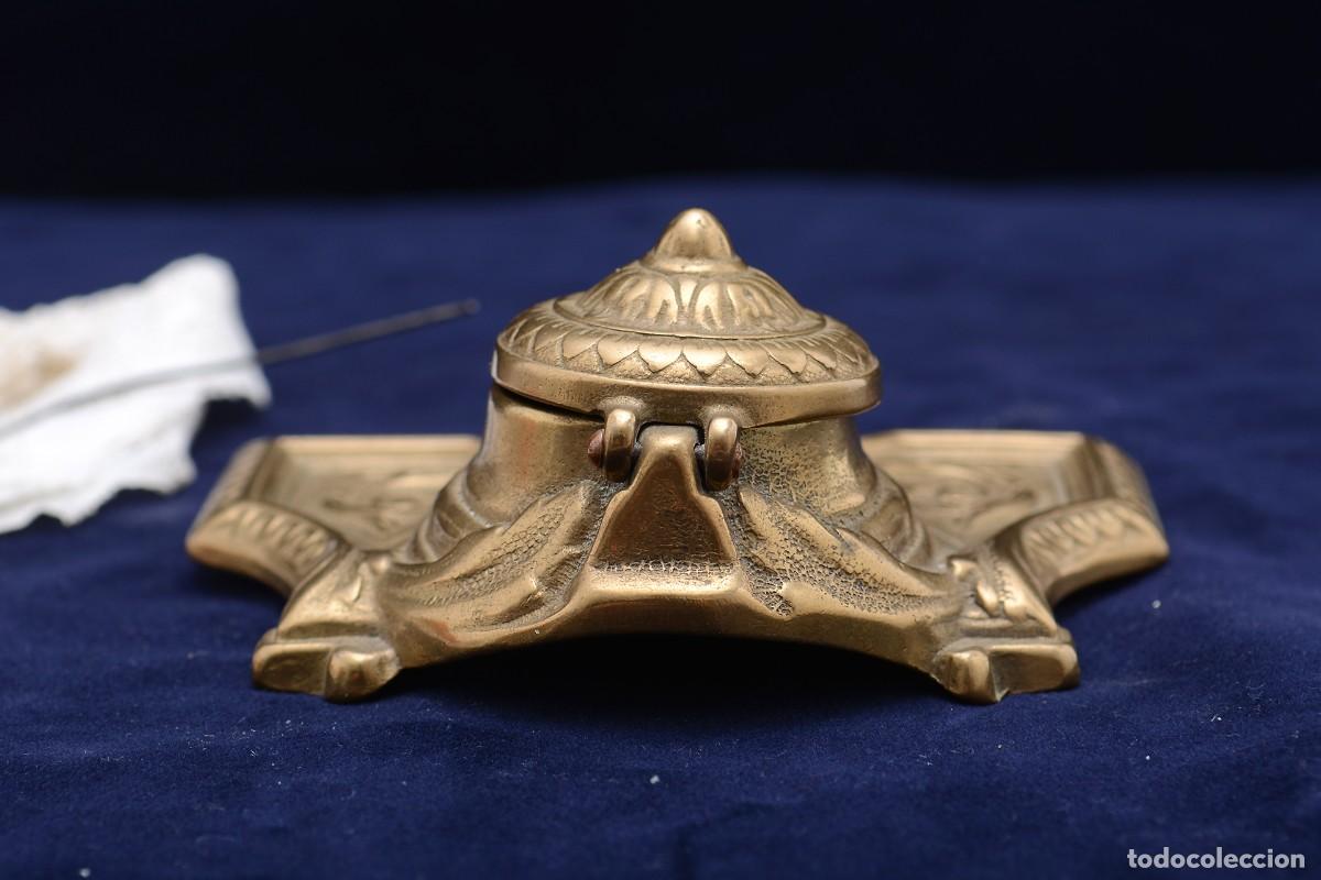 Escriban&iacute;a: Antiguo tintero de lat&oacute;n franc&eacute;s modelo Brevet - Foto 5