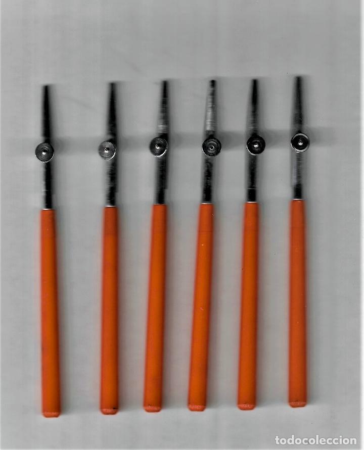 Escriban&iacute;a: SEIS ANTIGUOS TIRALINEAS - MANGO NARANJA - SIN USAR - Foto 1